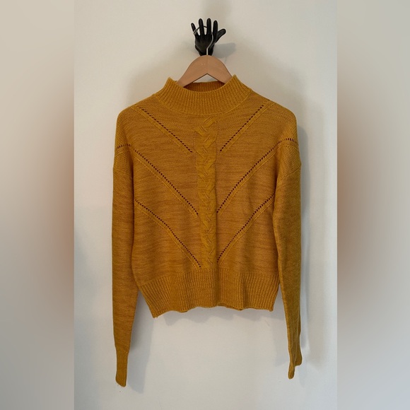 XL Mustard yellow mock neck cable knit detail. Cozy back to school. Ardene - Picture 1 of 10